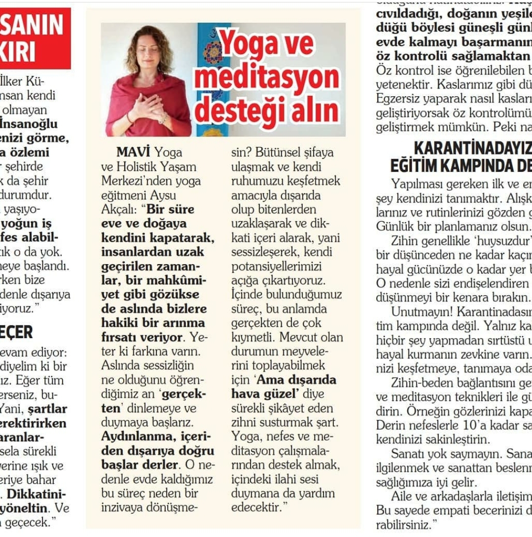 Gazetelerde Online Yoga Mavi Yoga Urla Yoga Aysun Ak�ali, YOGA VE MED�TASYON DESTE�� ALIN - Fulya Soyba�