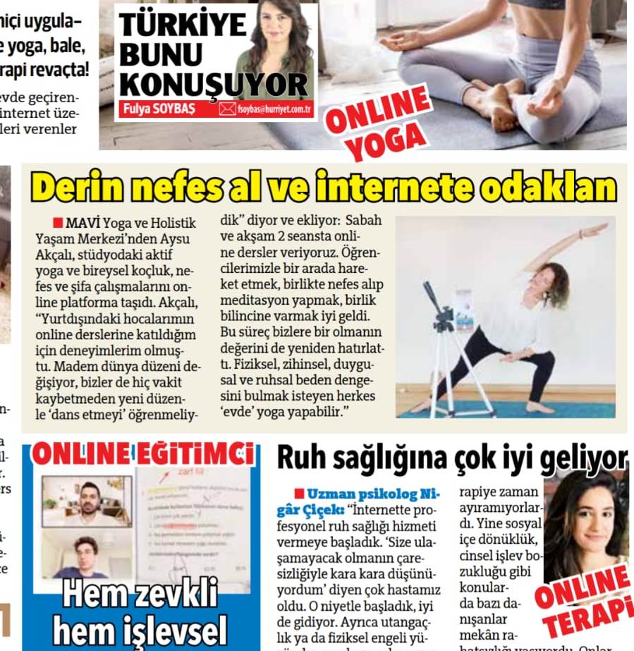 Gazetelerde Online Yoga Mavi Yoga Urla Yoga Aysun Ak�ali, ONLINE YOGA DER�N NEFES AL VE �NTERNETE ODAKLAN - Fulya Soyba�